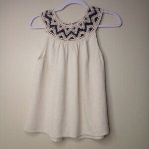 Hazel Blouse Shirt Women M Sleeveless Crochet Trim Beige Black